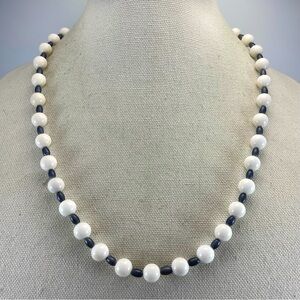 Vintage Milk Glass Beaded Necklace Unsigned Round Pearls No Clasp Corded